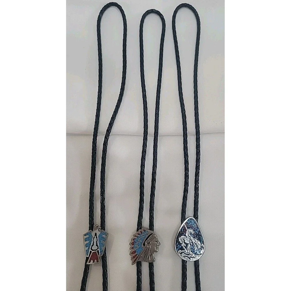 VTG Lot Of 3 Southwestern SSI Native American Bolo Tie w/Turquoise & Coral USA